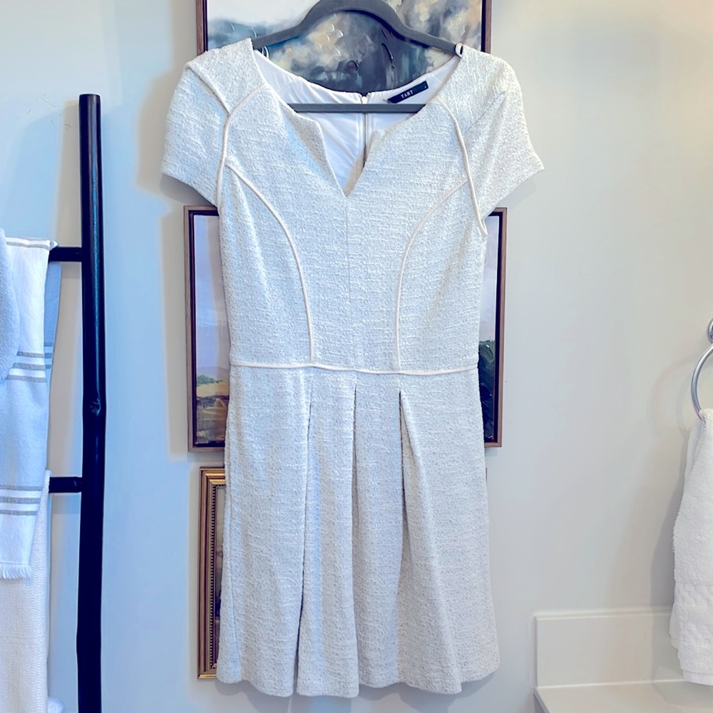 Tart S White and cream dress with POCKETS and capped sleeves